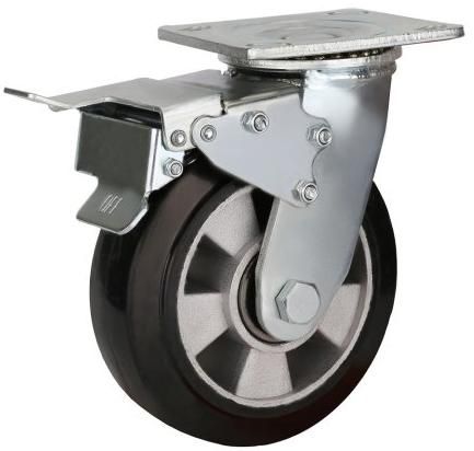 Колесо большегрузное поворотное обрезиненное с тормозом 200 мм SCDLb 80  - фото